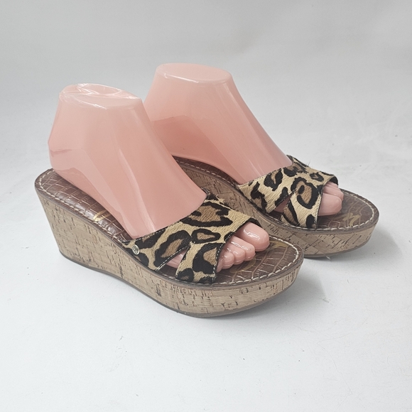 Sam Edelman Reid Leopard Calf Hair Cork Wedge Slide Sandals Platform Size 8 - Picture 5 of 10